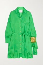 Green Asymmetric embellished polka-dot satin-jacquard mini shirt dress  HALPERN  NET-A-PORTER at Net a Porter